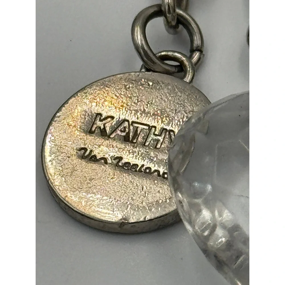 Kathy Van‎ Zeeland Silver Tone Heart Bag Charm Keychain Clear Faceted Hearts Y2K